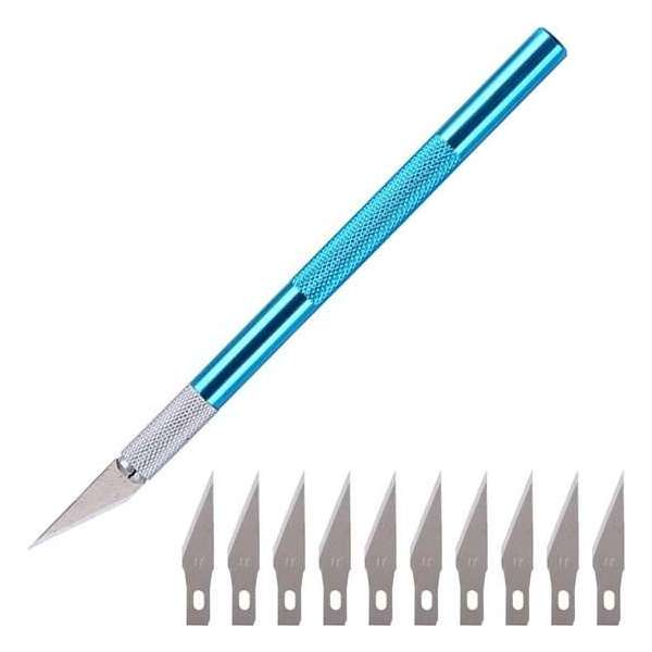Scalpel - Hobbymes - Scalpel mesjes - Roestvrijstaal Hobbymes - Precisie Gereedschap - Met 10 gratis mesjes - Blauw