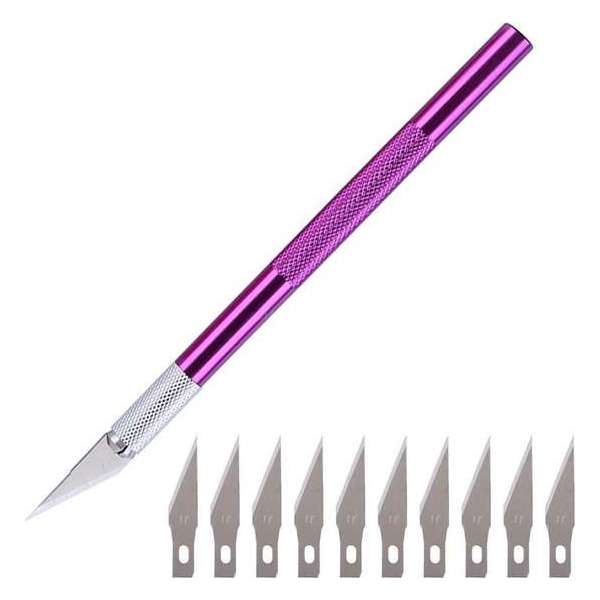Scalpel - Hobbymes - Scalpel mesjes - Roestvrijstaal Hobbymes - Precisie Gereedschap - Met 10 gratis mesjes - Paars Scalpel - Hobbymes - Scalpel mesjes - Roestvrijstaal Hobbymes - Precisie Gereedschap - Met 10 gratis mesjes - Paars