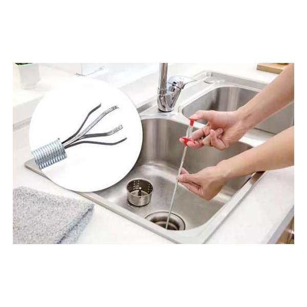 Ontstoppingsveer - Rioolontstopper - haak - buigbaar - 61 cm - metaal - grijper - gootsteenonstopper Ontstoppingsveer - Rioolontstopper - haak - buigbaar - 61 cm - metaal - grijper - gootsteenonstopper