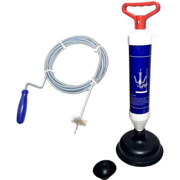 Ontstopper toilet badkuip douche gootsteen zuignap plopper + ontstoppingsveer 9mm 3 meter + borstel Ontstopper toilet badkuip douche gootsteen zuignap plopper + ontstoppingsveer 9mm 3 meter + borstel
