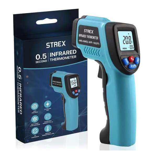 Strex Digitale Infrarood Thermometer - Bereik -50 t/m +550 °C - Infrarood Thermo Meter - Warmtemeter Strex Digitale Infrarood Thermometer - Bereik -50 t/m +550 °C - Infrarood Thermo Meter - Warmtemeter