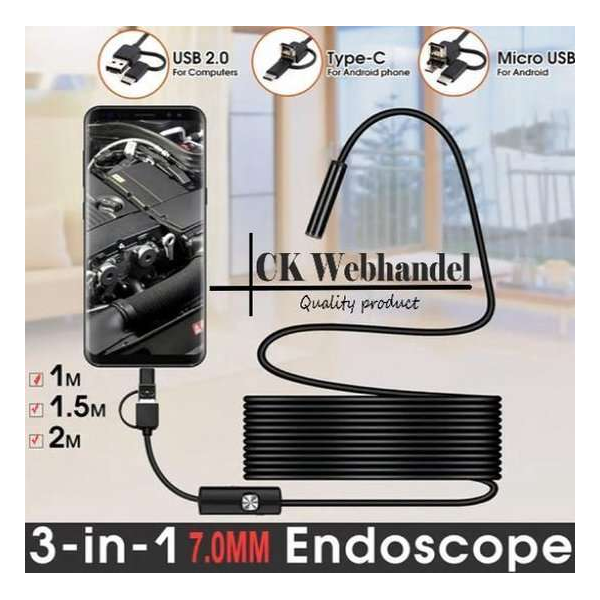 Endoscoop Camera - 7mm - 2 m - Flexibele Kabel - Snake Borescope - Inspectie camera - Android Smartphone - PC Endoscoop Camera - 7mm - 2 m - Flexibele Kabel - Snake Borescope - Inspectie camera - Android Smartphone - PC