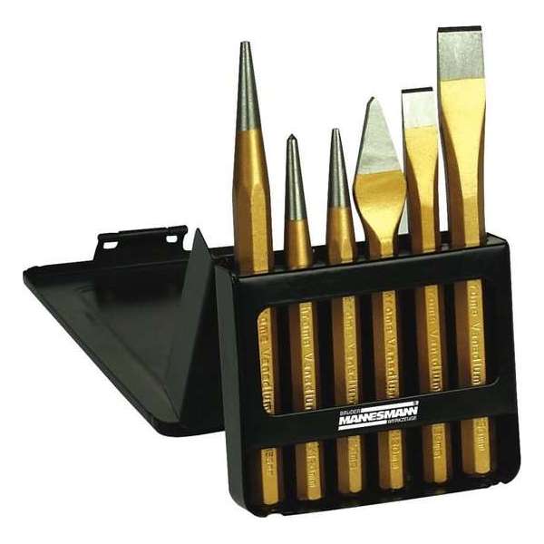 Brüder Mannesmann Doorslag- en beitelset in metalen box Brüder Mannesmann Doorslag- en beitelset in metalen box