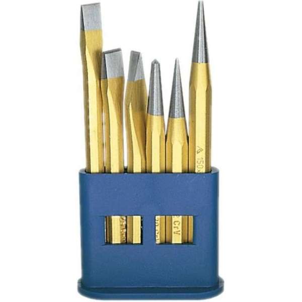 TEKNO POWER Koudbeitelset - 6 delig - Koudbeitel - Doorslag - Centerpons - Beitel - Drevel TEKNO POWER Koudbeitelset - 6 delig - Koudbeitel - Doorslag - Centerpons - Beitel - Drevel